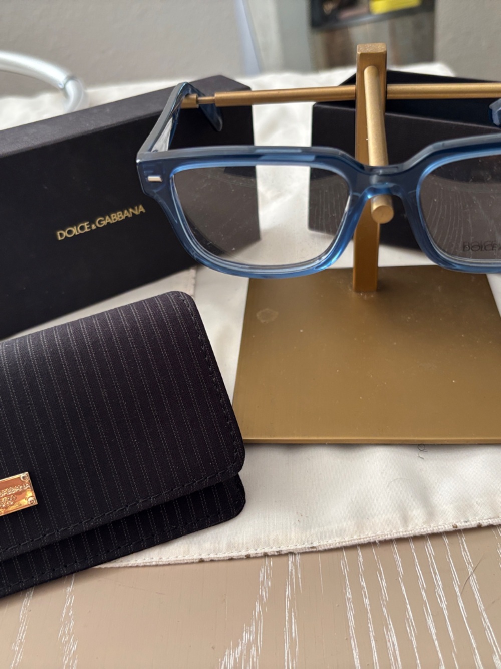 Dolce & Gabbana Translucent Blue Rectangular Eyeglasses